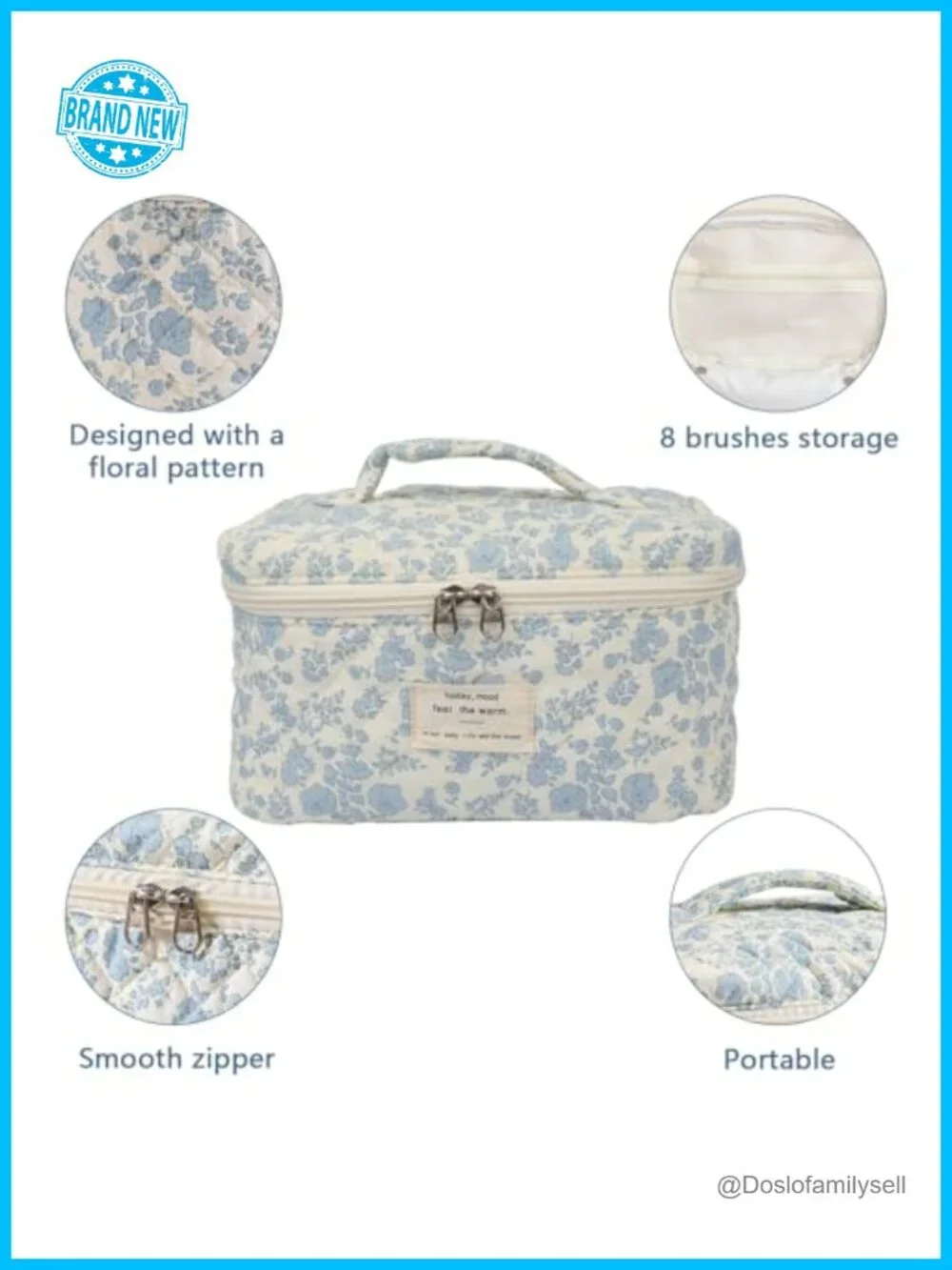 Large Cotton Cosmetic Bag for Travel - Floral Toiletry Organizer Pouch
